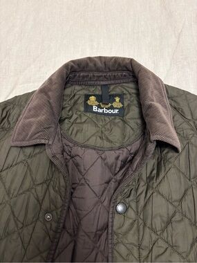 Barbour quilted chore coat with cord collar and trim